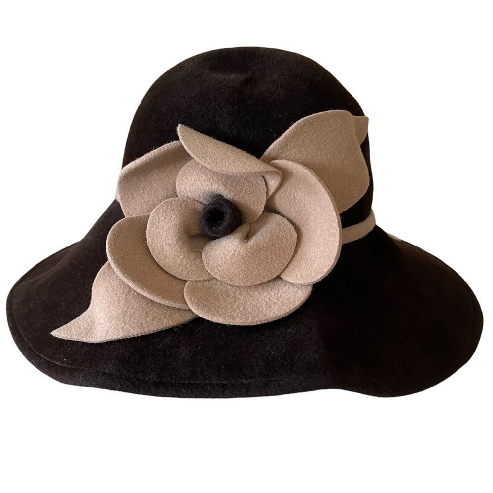 Vintage Anna Rixxo Firenze Fur Felt Floral Embellished Cloche Bucket Hat